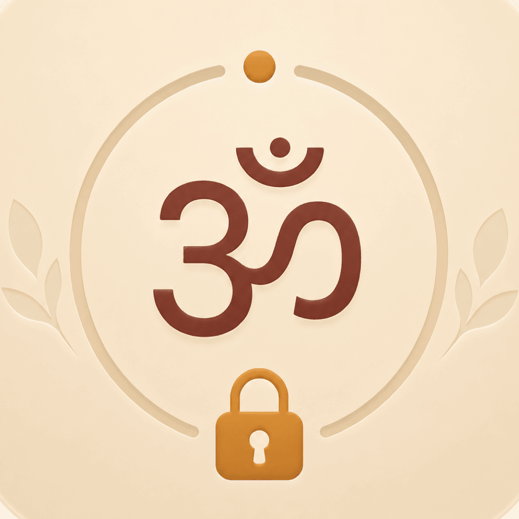 GitaLock app icon combining the Om symbol with a lock in warm saffron and maroon tones