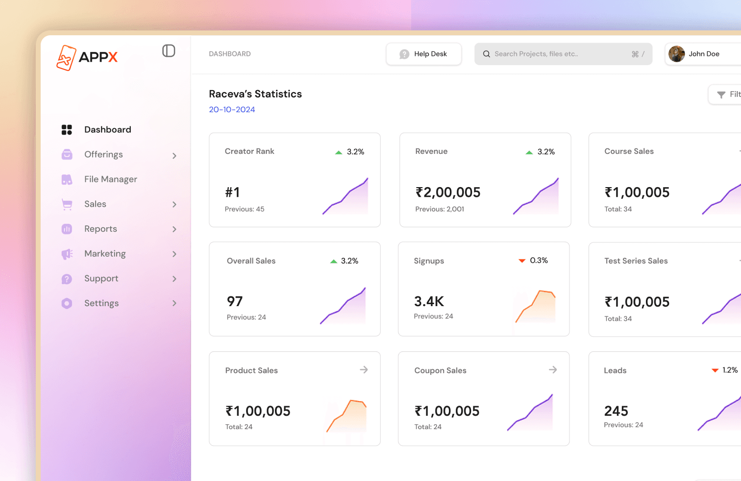 AppX creator dashboard UI
