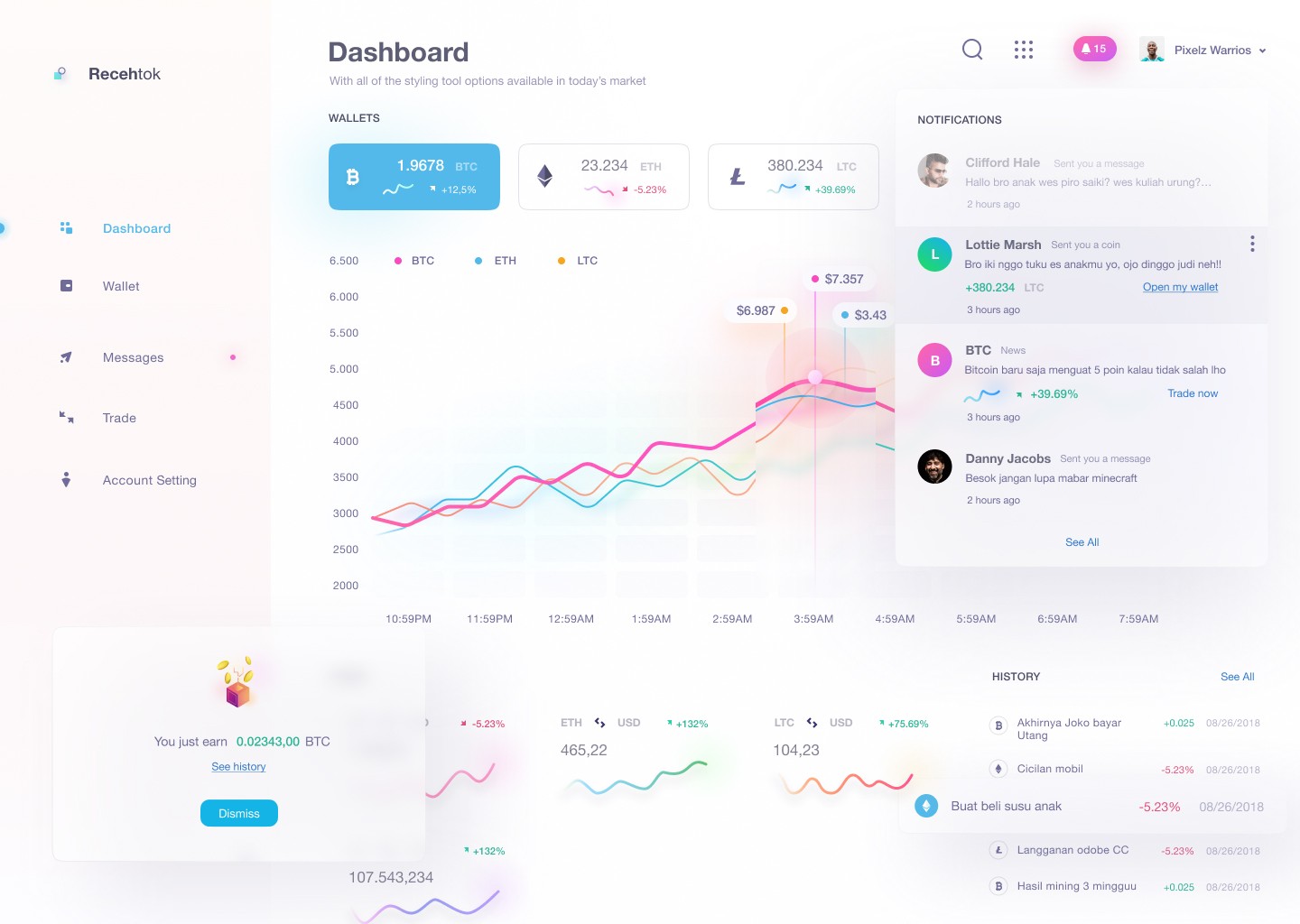 Decentralised crypto wallet mobile screens
