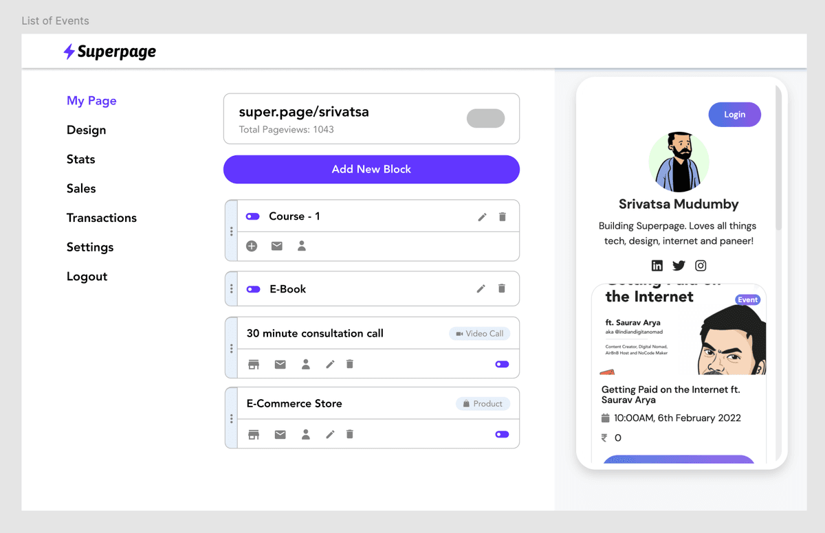 Super Page creator dashboard